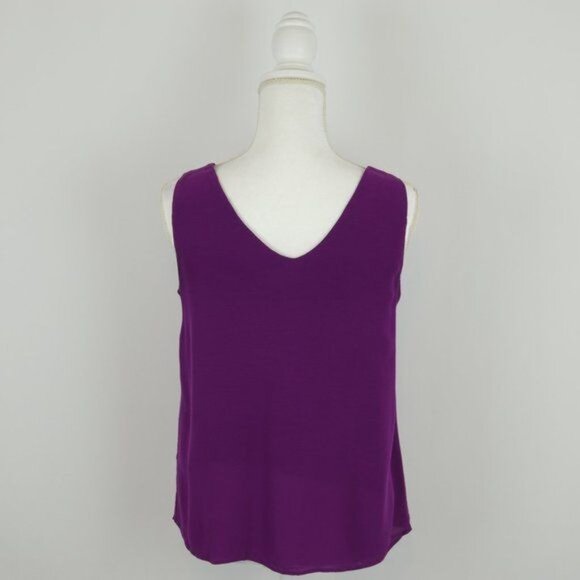 Massimo Dutti Women's Medium Purple V-Neck Tulip Hem Woven Tank Top - Picture 3 of 7